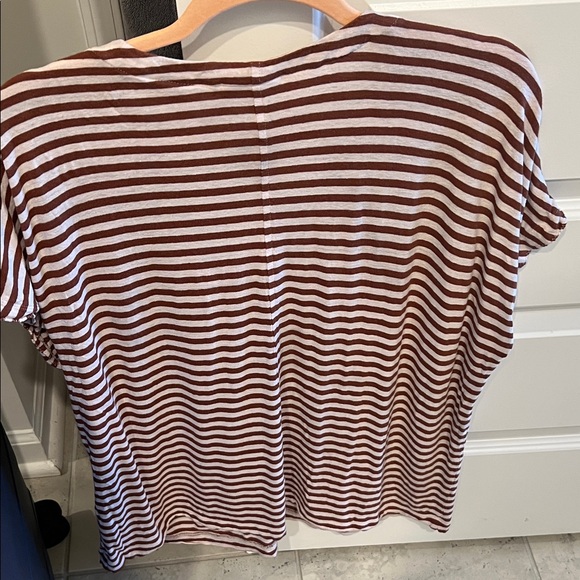 J. Jill Burgundy and White Striped V-Neck Tee - Picture 9 of 11